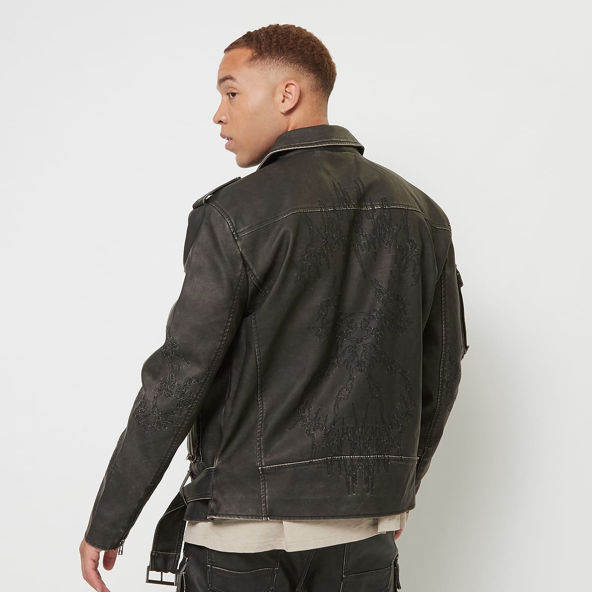 Smoke Rise Washed Vegan Leather Biker Jacket men Tussenseizoensjassen zwart Maat XL Kleding