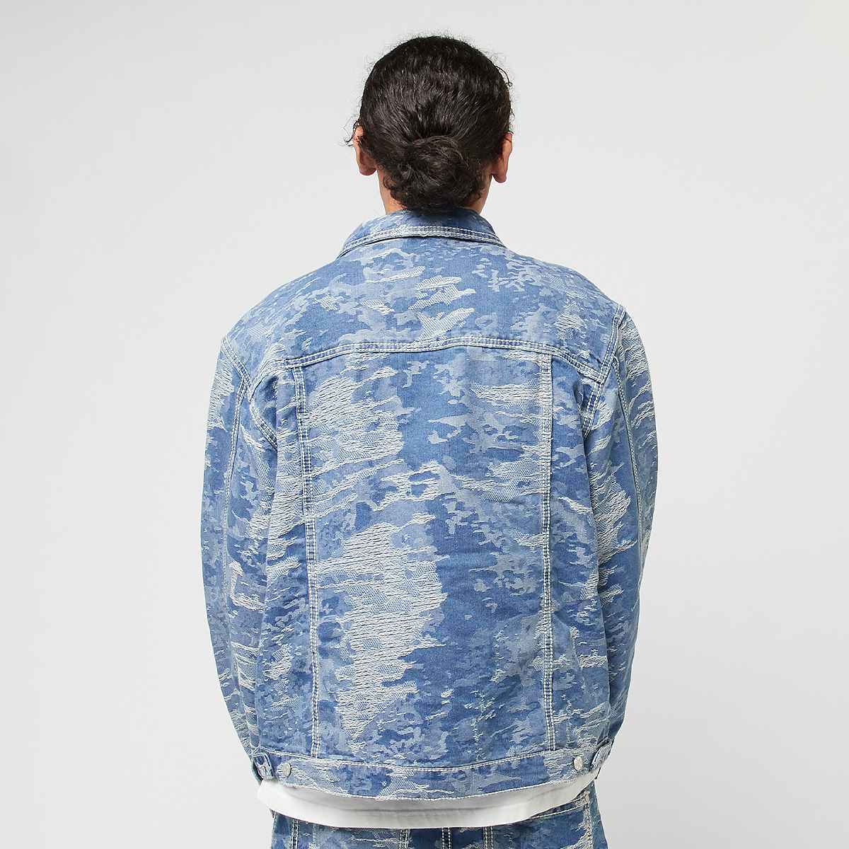 Karl Kani OG Distress Camo Oversized Denim Jacket men Spijkerjassen blauw Maat S Kleding