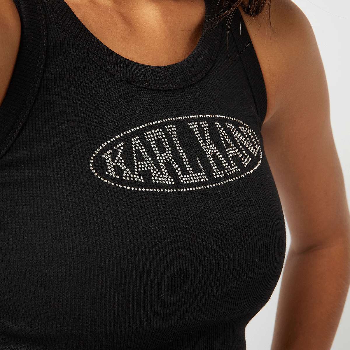 Karl Kani Woven Signature Rhinestone Rib Tank women Tops zwart Maat XS Kleding