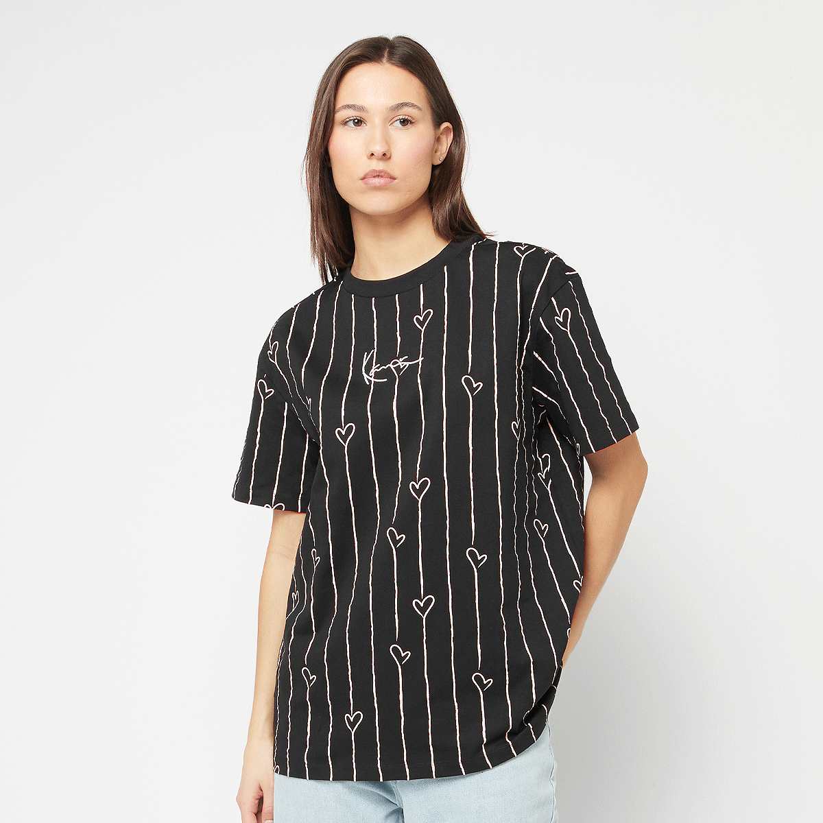 Karl Kani Signature Heart Pinstripe Oversized Tee wo T-Shirts & Polo's zwart Maat XS Kleding