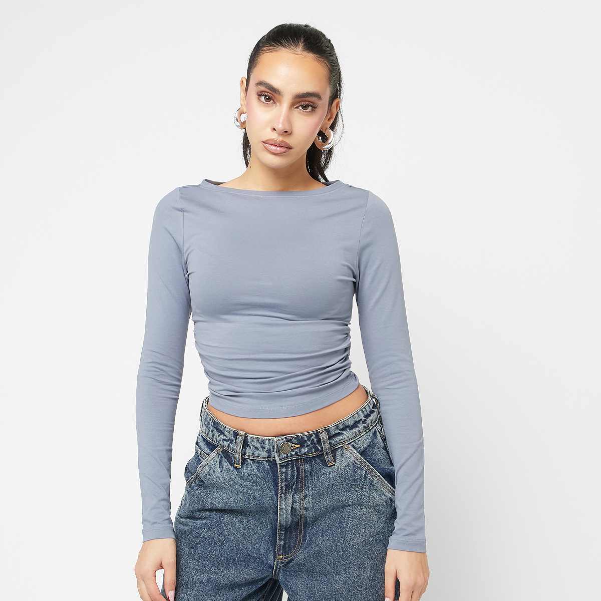 Urban Classics Ruffled Super Slim Longsleeve Wo Longsleeves blauw Maat S Kleding