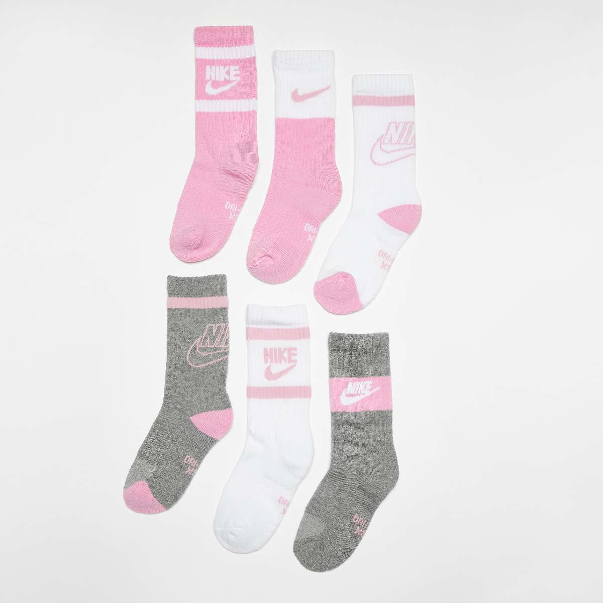 Nike 6 PACK Sportswear Retro Crew Socks unisex Sokken lichtroze Maat 4Y-5Y Kleding