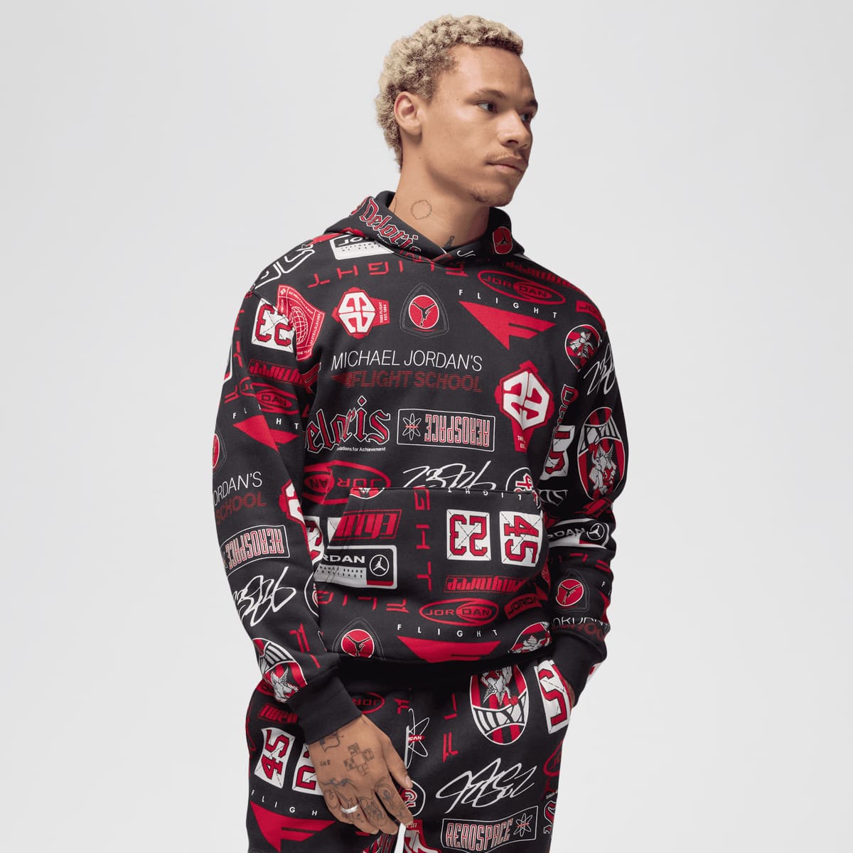Jordan, Essentials All Over Print Fleece Pullover, black