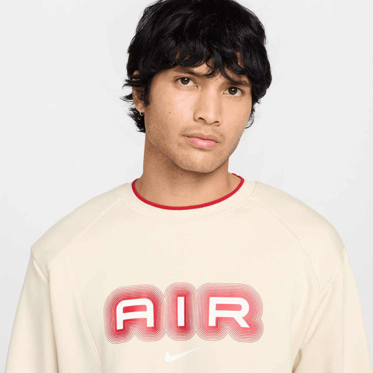 Nike Sportswear Air Fleece Crew men Hoodies & Sweaters beige Maat XS Kleding