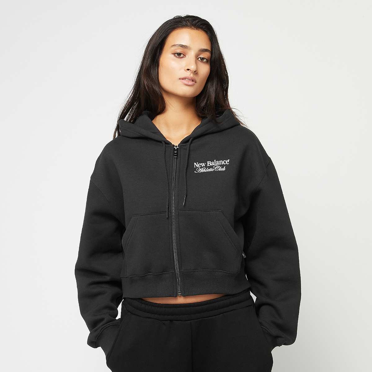 New Balance, Waist Length Full Zip Hoodie, black