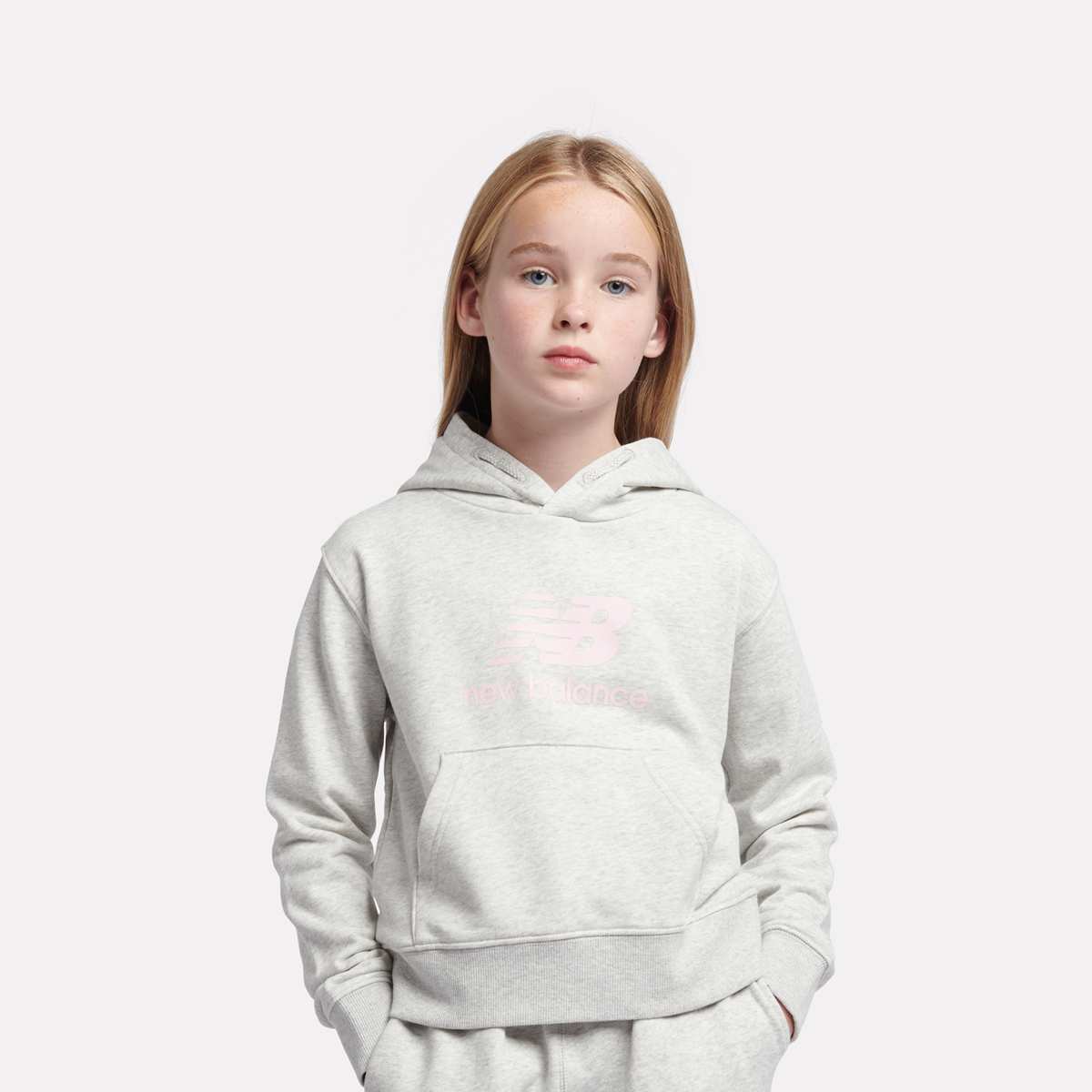 New Balance, French Terry Stacked Logo Hoodie, grey