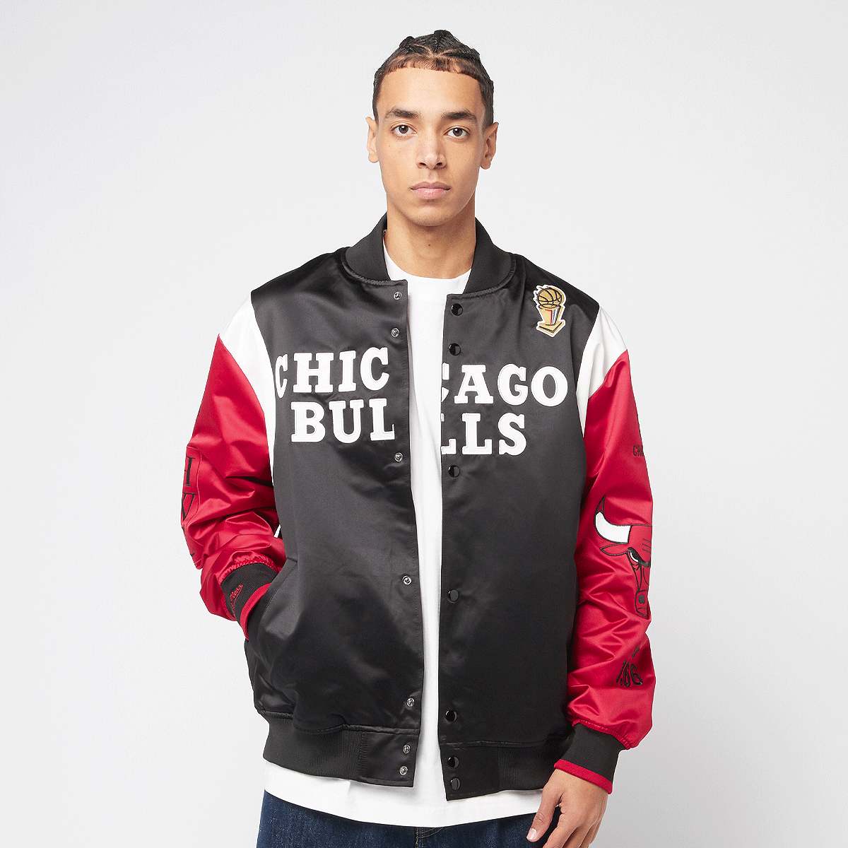 Mitchell & Ness, NBA Team Origins Satin Jacket Vintage Logo Chicago Bulls, black