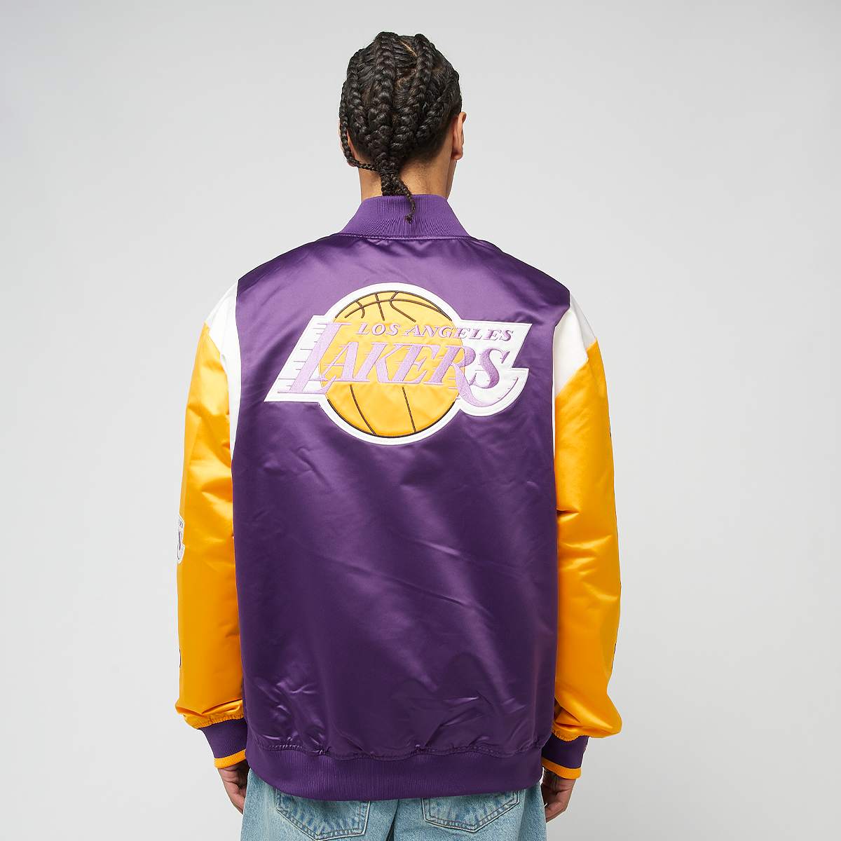 Mitchell & Ness NBA Team Origins Satin Jacket Vintage Logo LA Lakers men College jacks roze Maat S Kleding