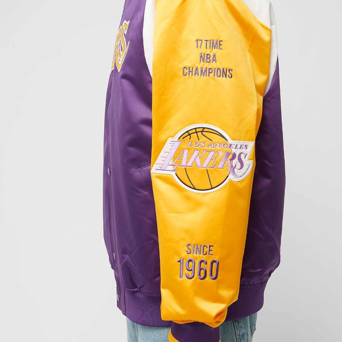 Mitchell & Ness NBA Team Origins Satin Jacket Vintage Logo LA Lakers men College jacks roze Maat S Kleding