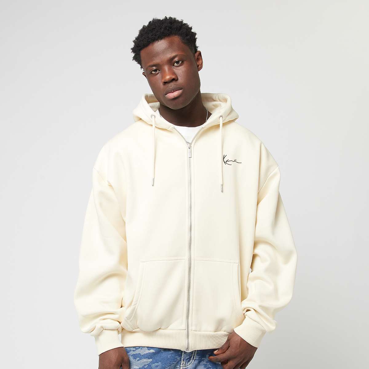 Karl Kani Chest Signature Os Full Zip Diner Hoodie Men Hoodies & Sweaters beige Maat S Kleding