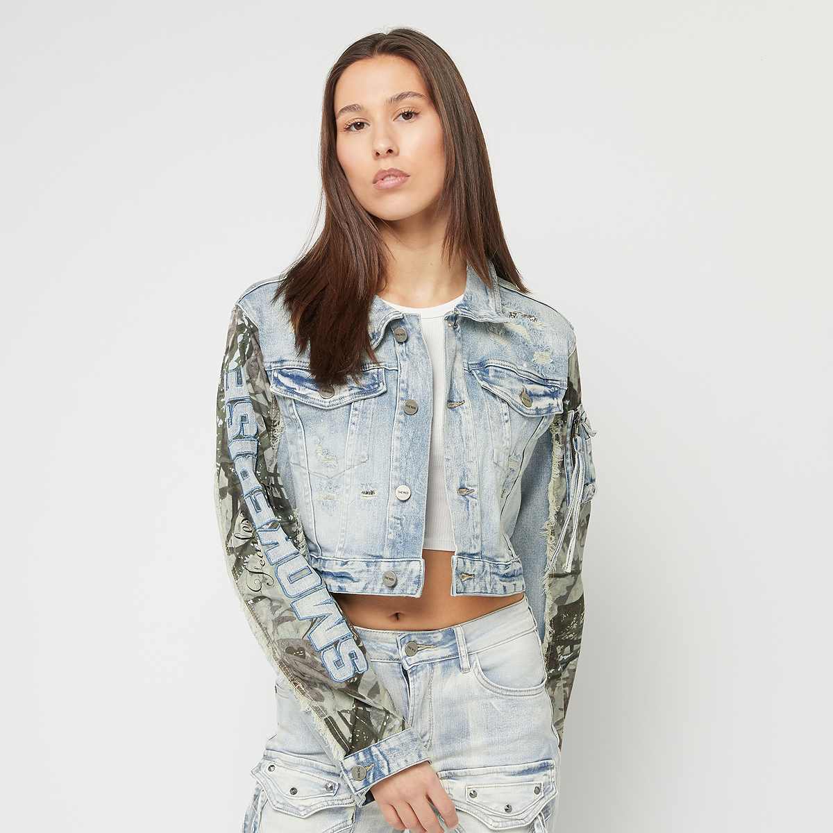 Smoke Rise, Denim Trucker Nylon Mixed Media Jacket, blue