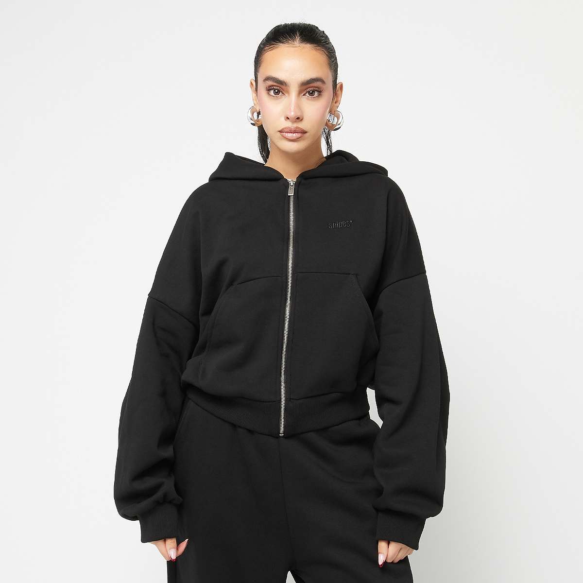 SNIPES, Small Logo Essential Oversized Zip Hoodie, black
