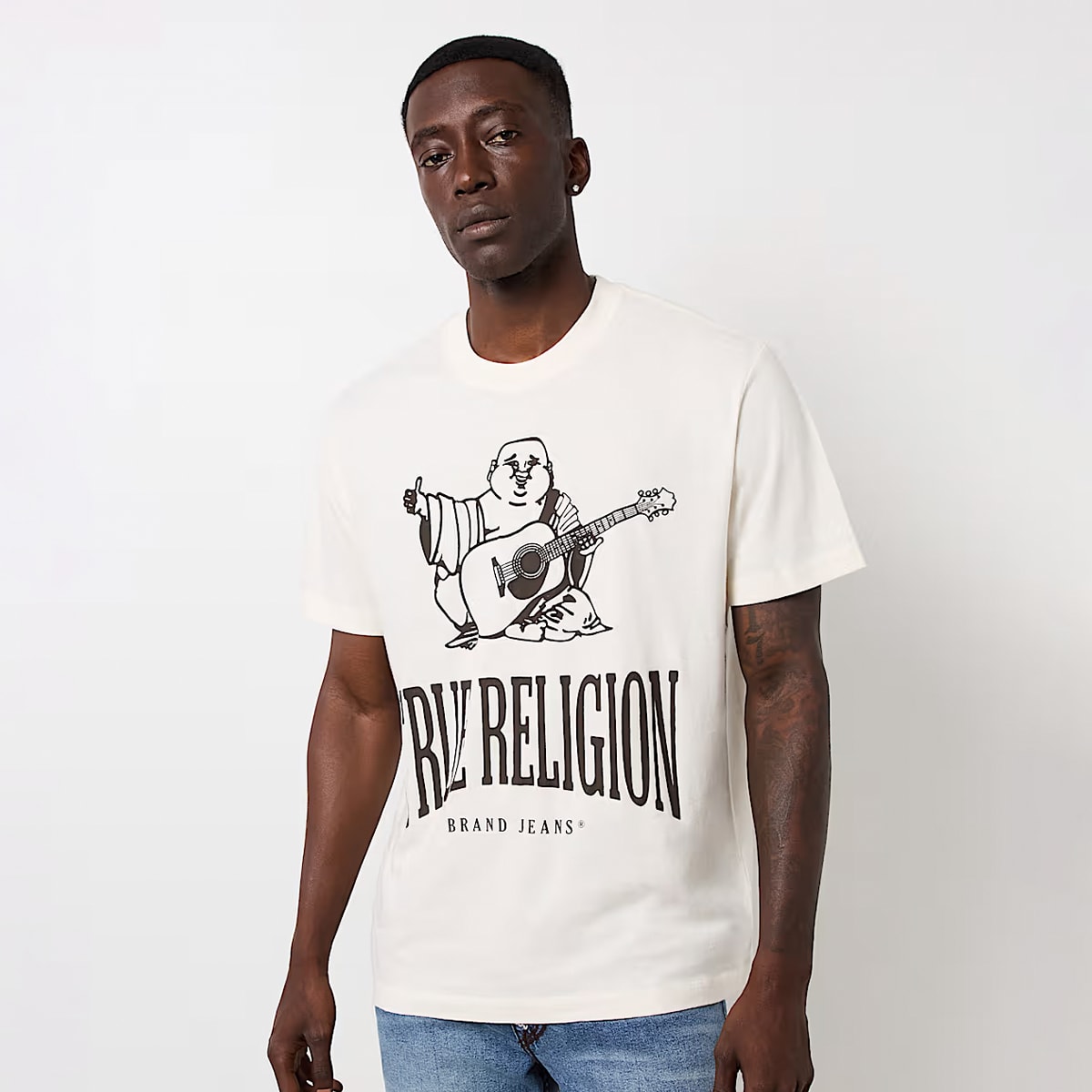 True Religion, Vintage Crackle Buddha Tee, white