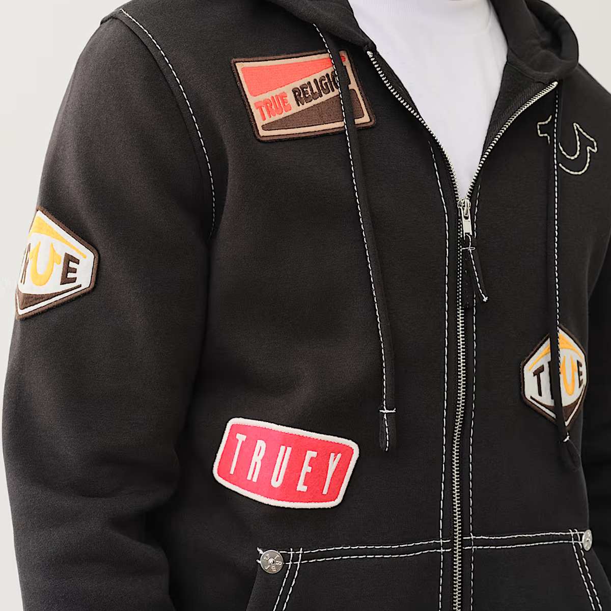 True Religion Patch Big-T Zip Hoodie men Hoodies & Sweaters zwart Maat S Kleding