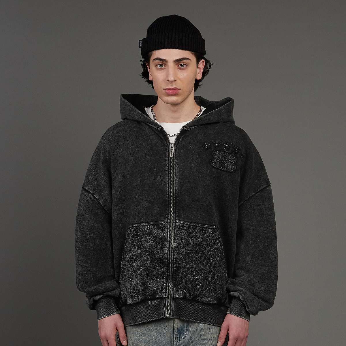 SNIPES, S Emblem Inside Out Oversized Zip Hoodie, black