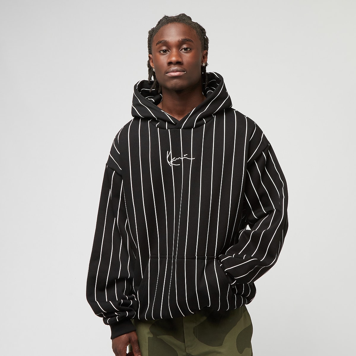 Karl Kani, Signature Logo Pinstripe Oversized Hoodie, black