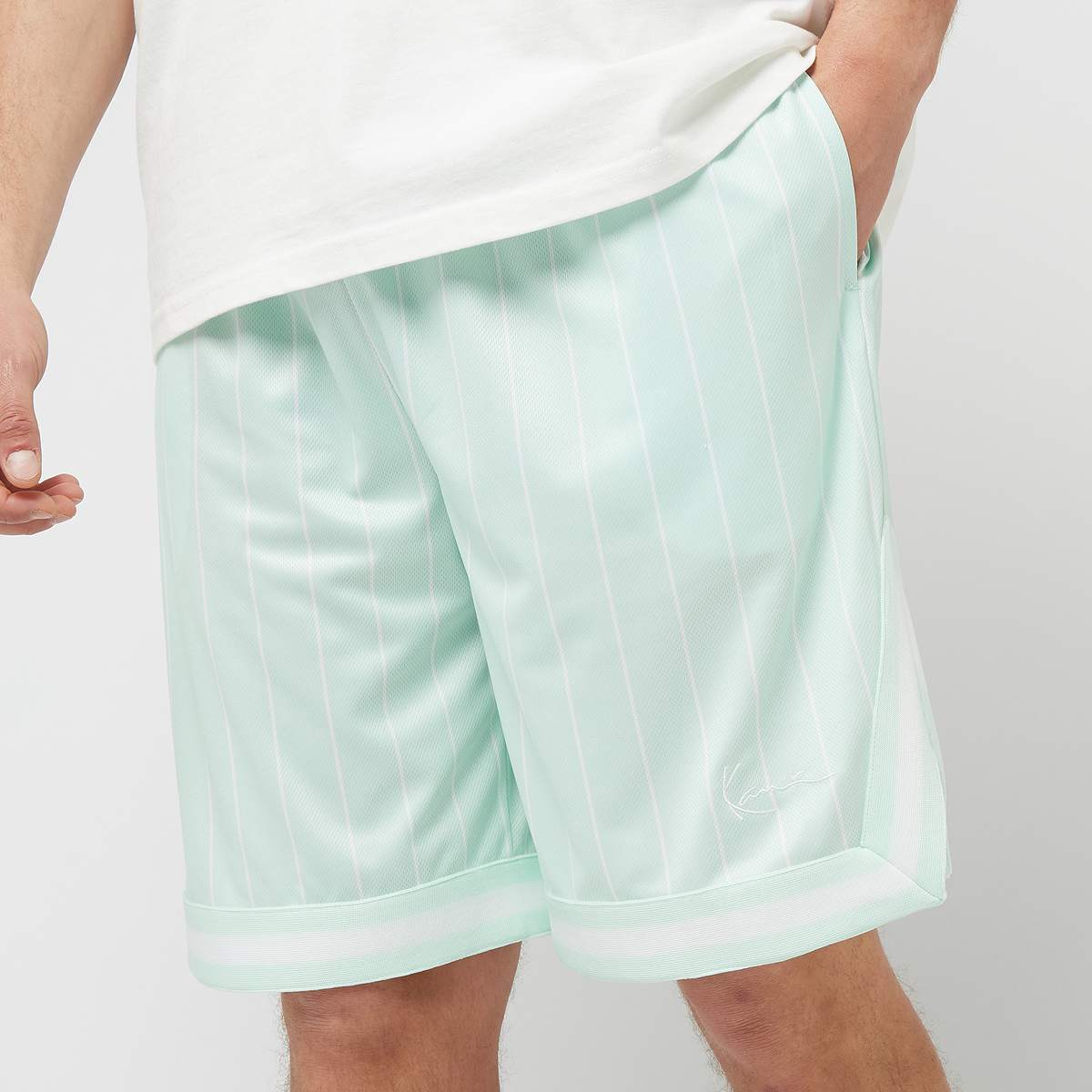 Karl Kani Signature Pinstripe Mesh Shorts men Sportshorts groen Maat XS Kleding
