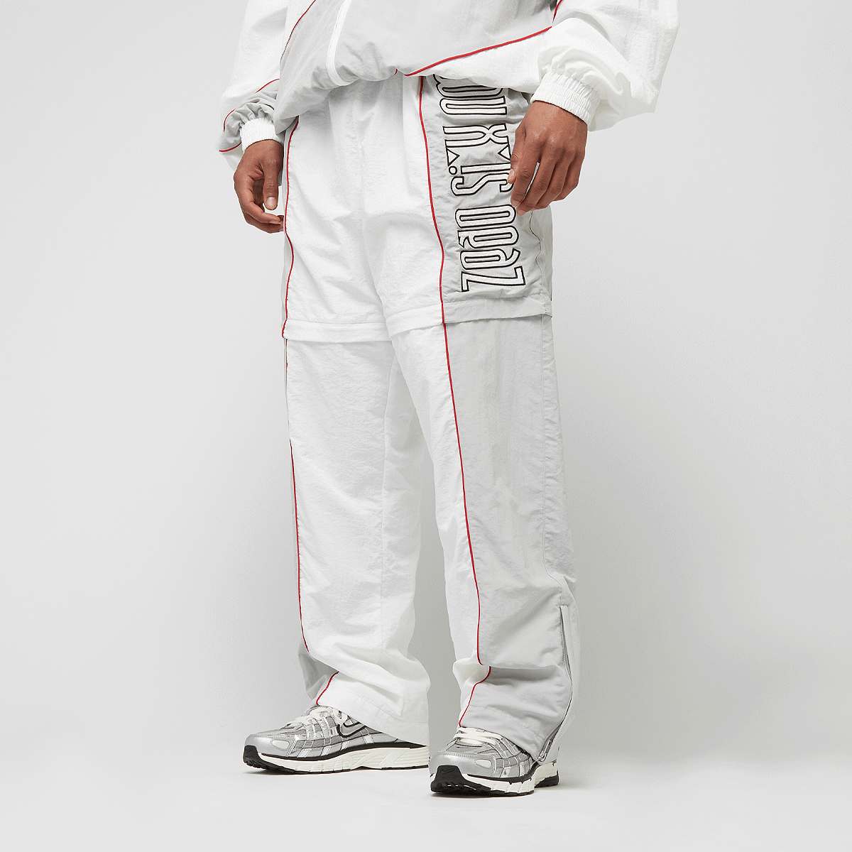 zəяo si:x nœf, Primary Logo Oversized Straight Leg Color Block Trackpants, white