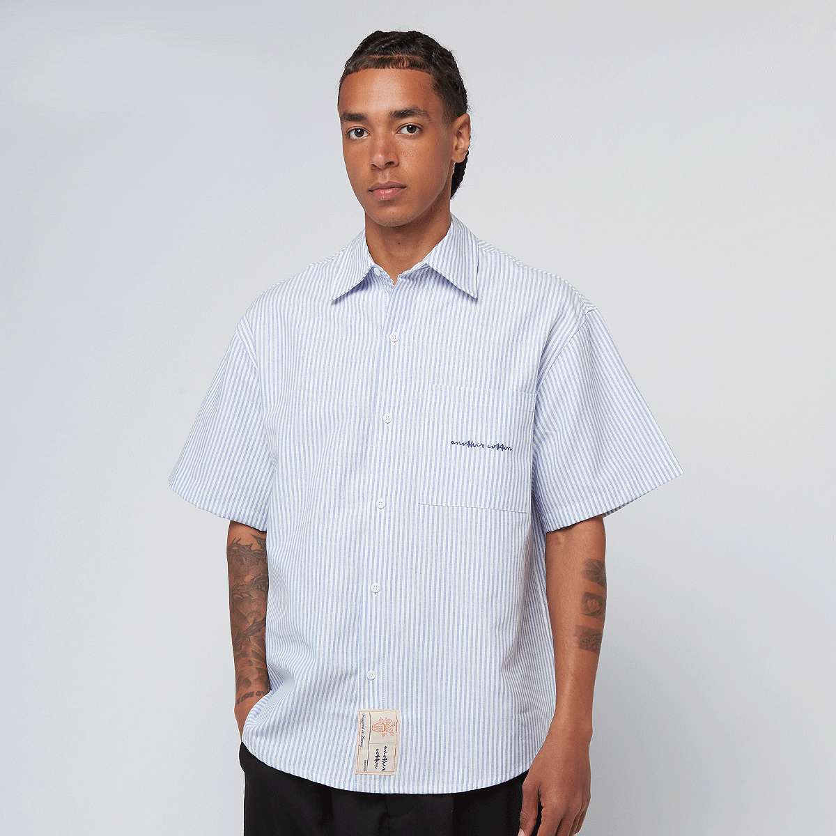Another Cotton Lab Oversized Short Sleeve Shirt men Overhemden blauw Maat S Kleding