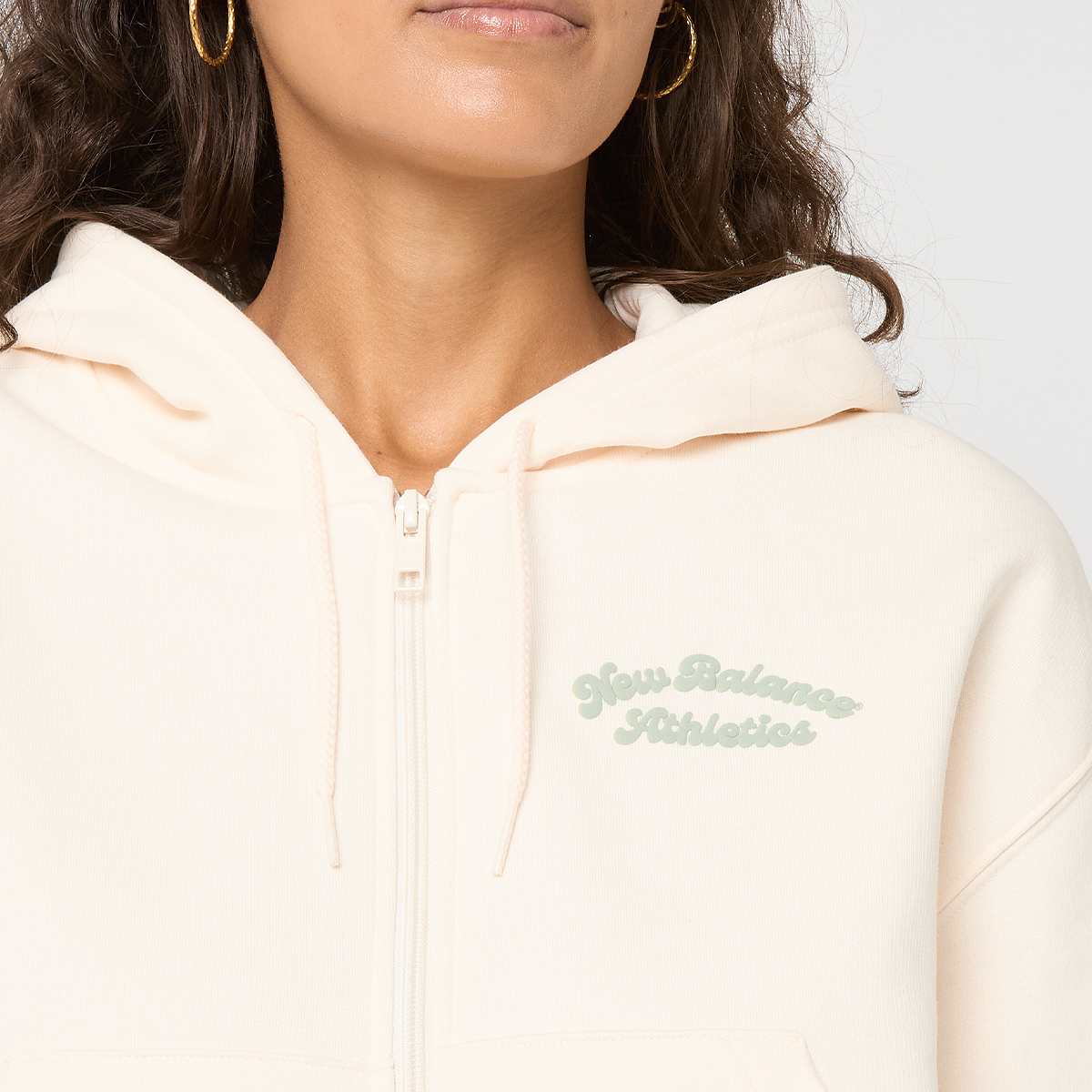 New Balance Linear Heritage Fleece Full Zip Women Hoodies & Sweaters beige Maat XS Kleding