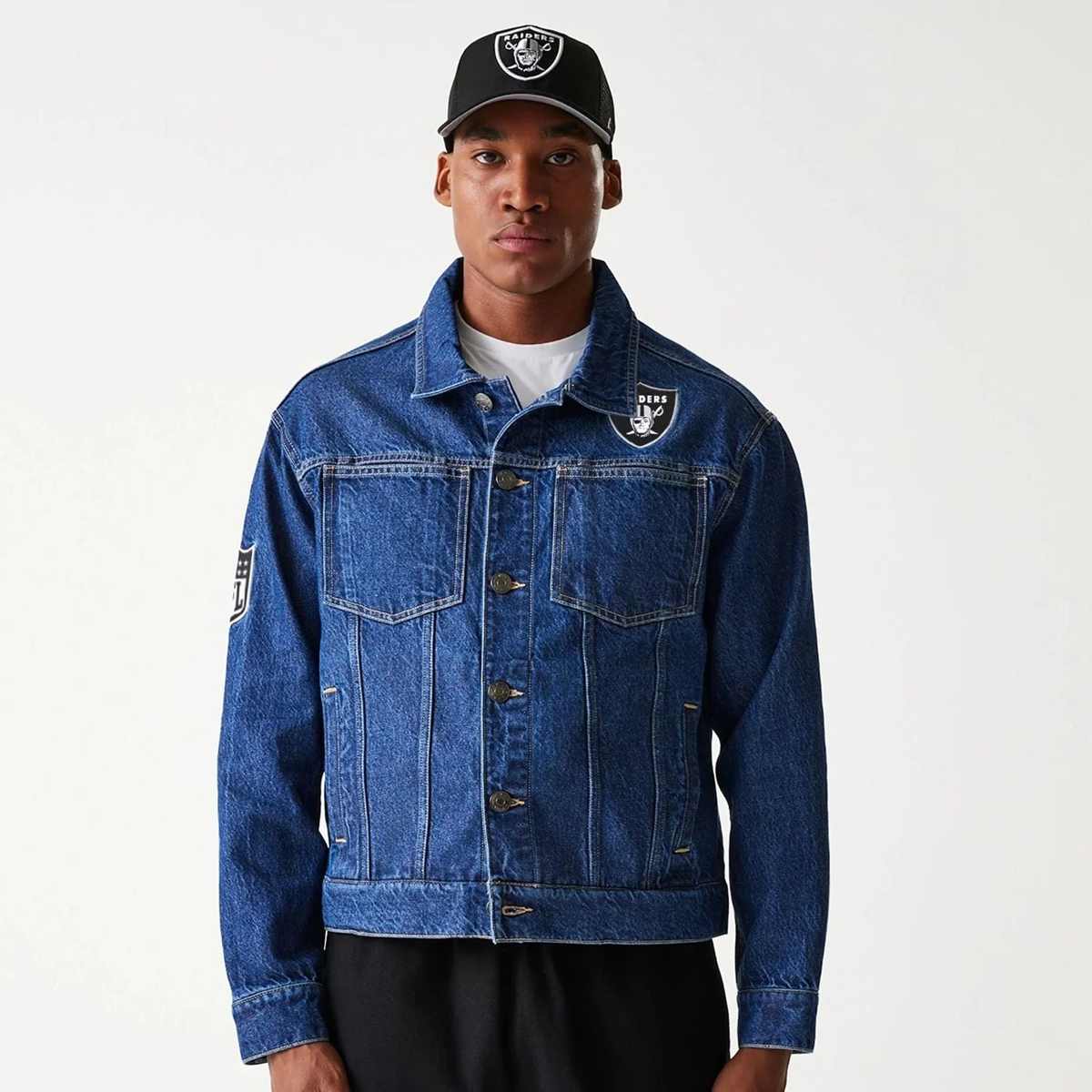 new era NFL Las Vegas Raiders Denim Jacket men Spijkerjassen blauw Maat S Kleding