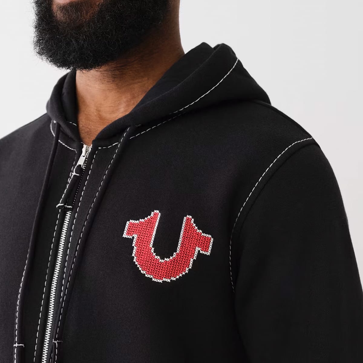 True Religion Big T Cross Stitch Zip Hoodie Hoodies & Sweaters in zwart formaten: S