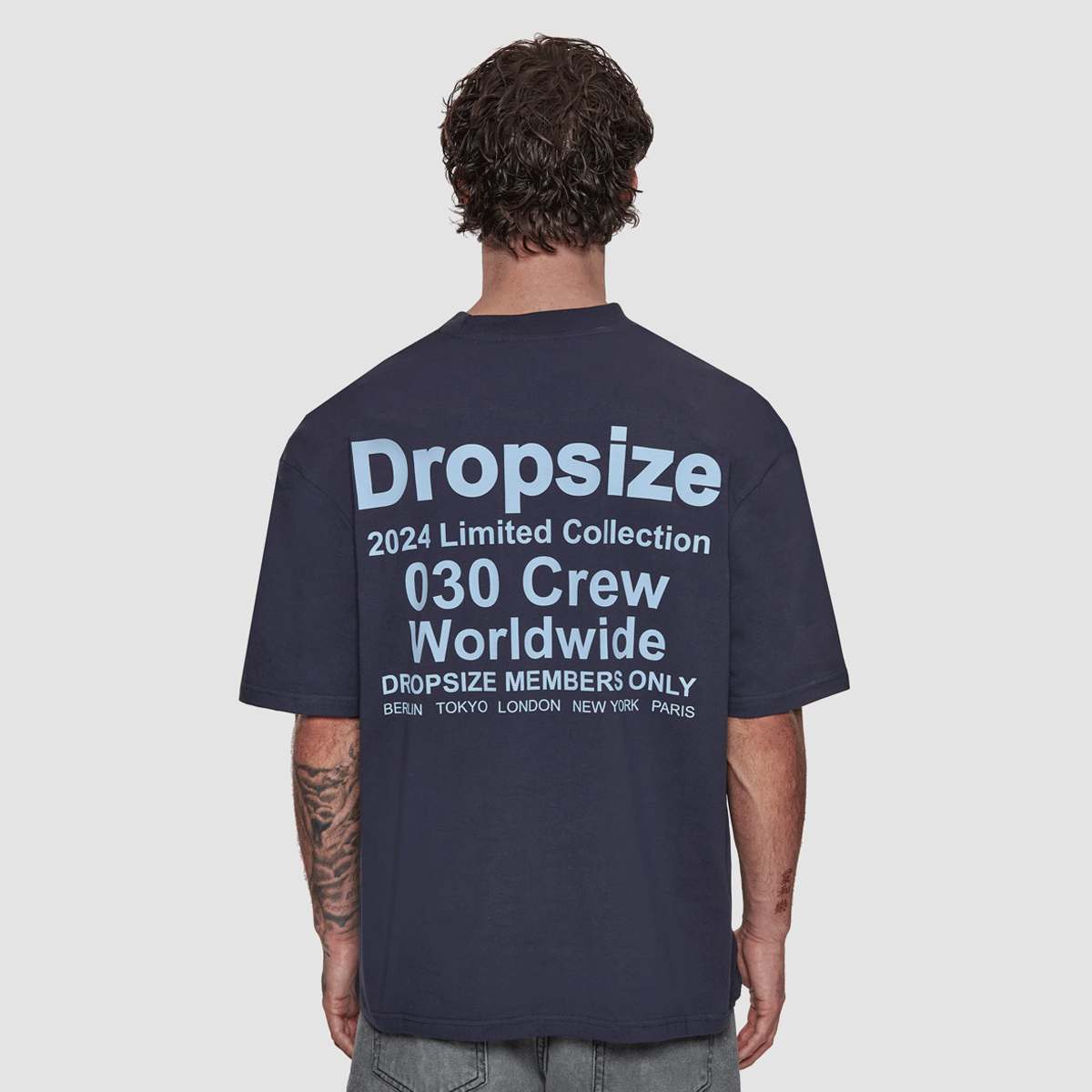 DropSize, Heavy Oversized World Wide T-Shirt, blue