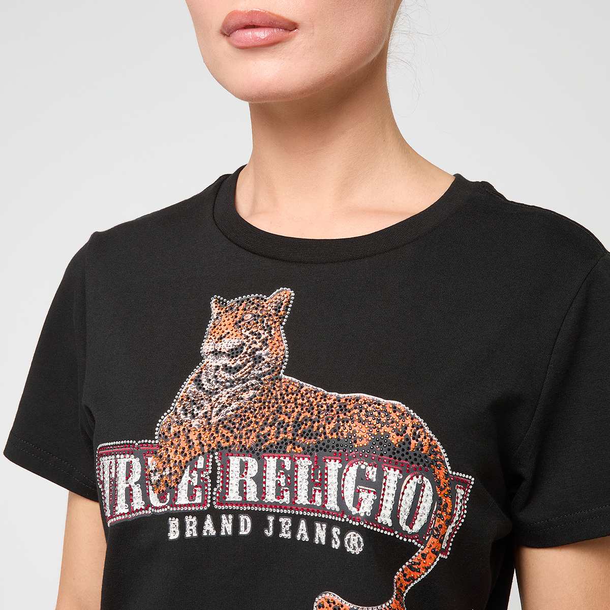 True Religion Crystal Leopard Baby Tee Women T-Shirts & Polo's zwart Maat XS Kleding