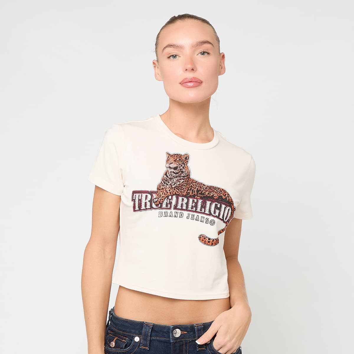 True Religion, Crystal Leopard Baby Tee, beige
