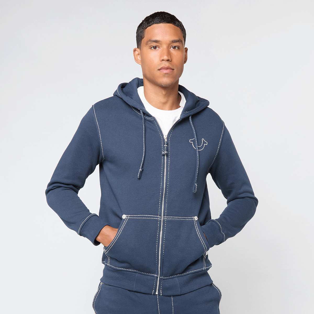 True Religion Big T Zip Up Hoodie Men Hoodies & Sweaters blauw Maat S Kleding