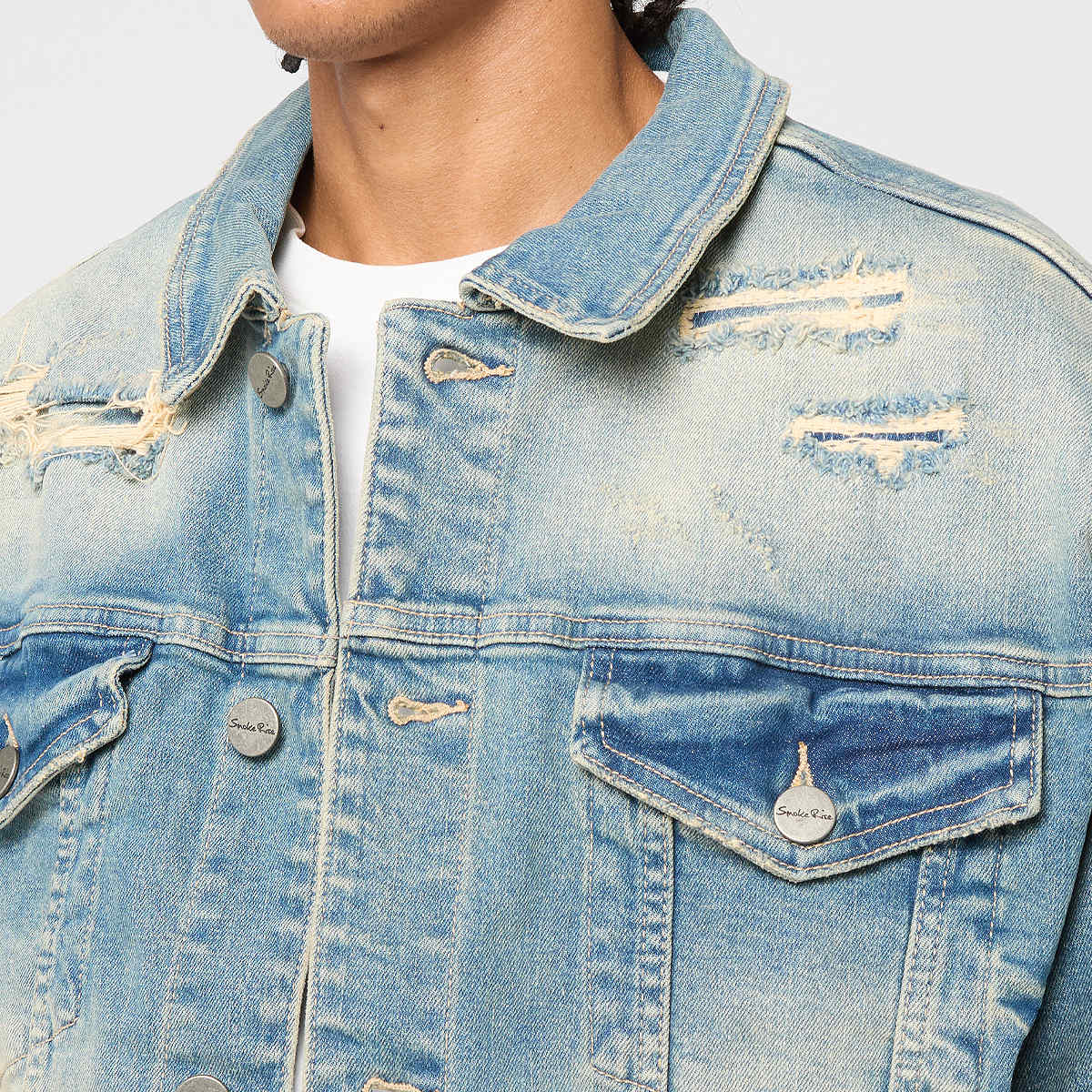 Smoke Rise Heavy Whisker Effect Jacket Men Spijkerjassen blauw Maat S Kleding