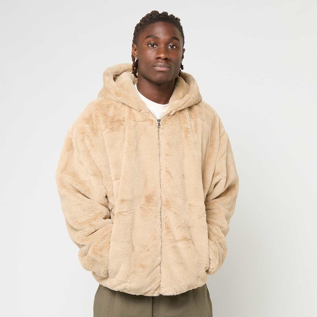 Urban Classics, Full Zip Faux Fur Hoodie whitesand, yellow