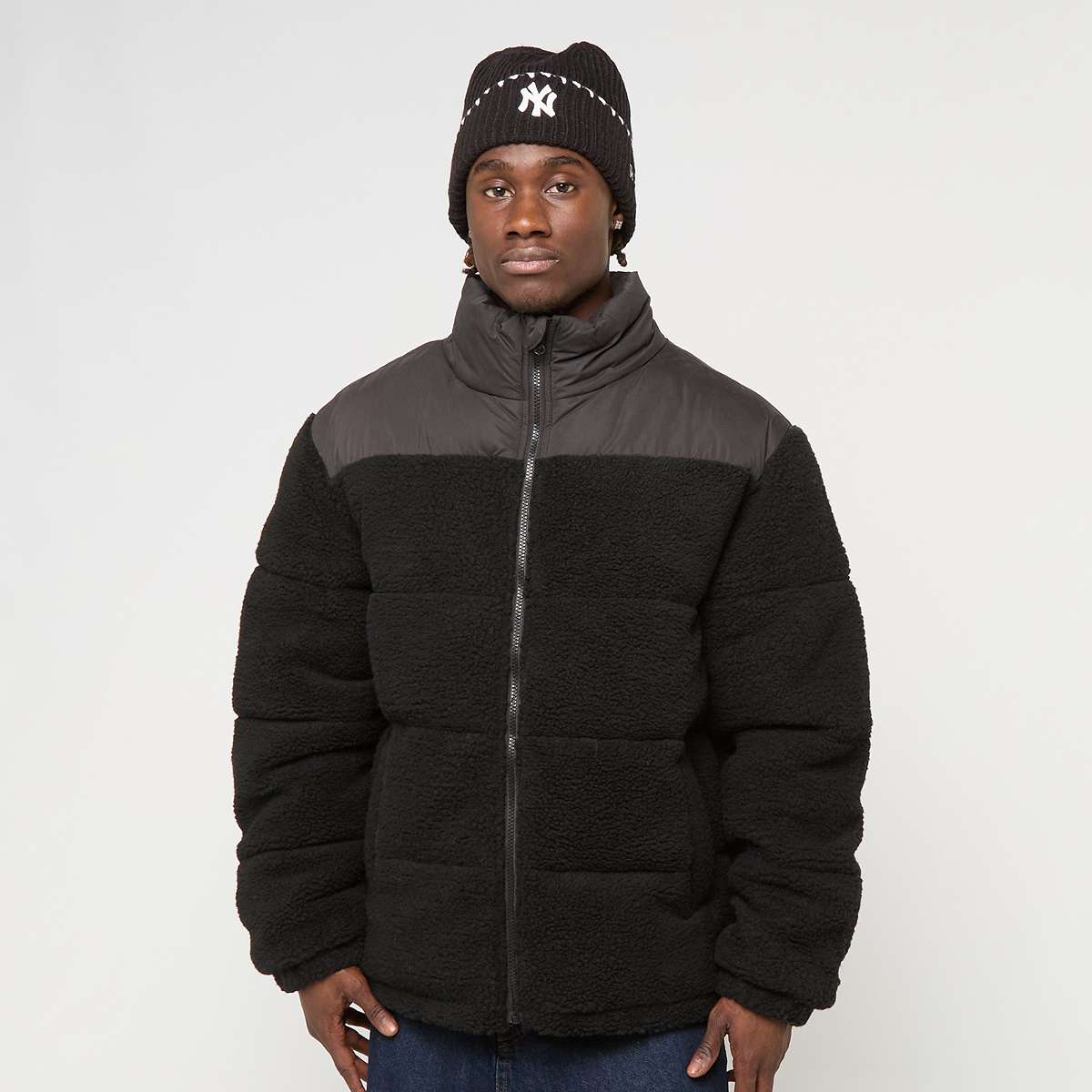 Urban Classics, Fabric Mix Teddy Puffer Jacket black, yellow