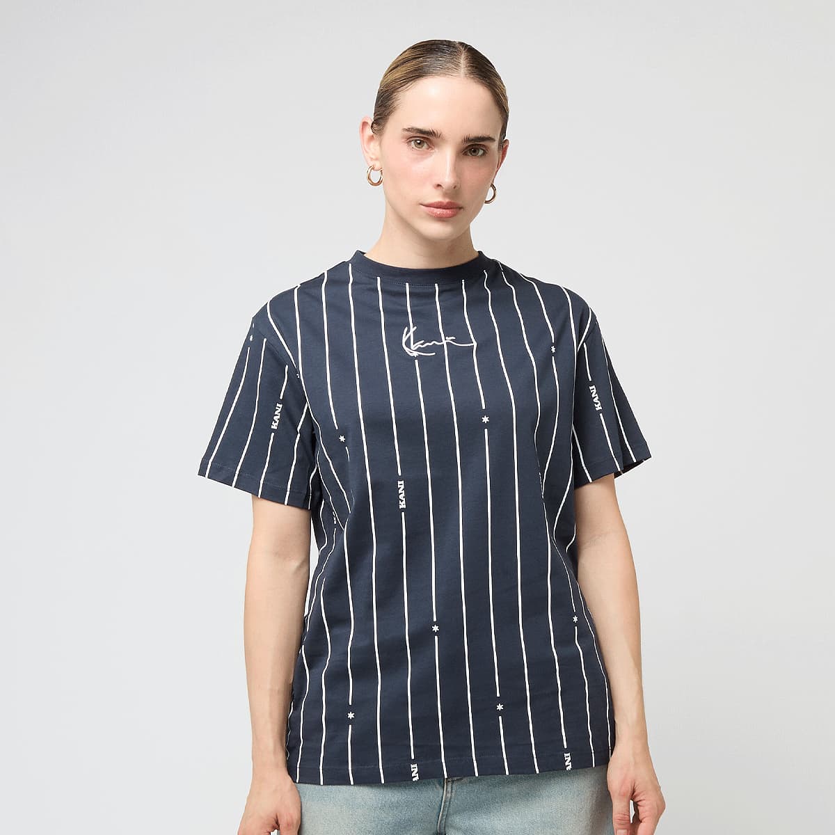 Karl Kani, Signature Pinstripe Oversized T-Shirt, blue