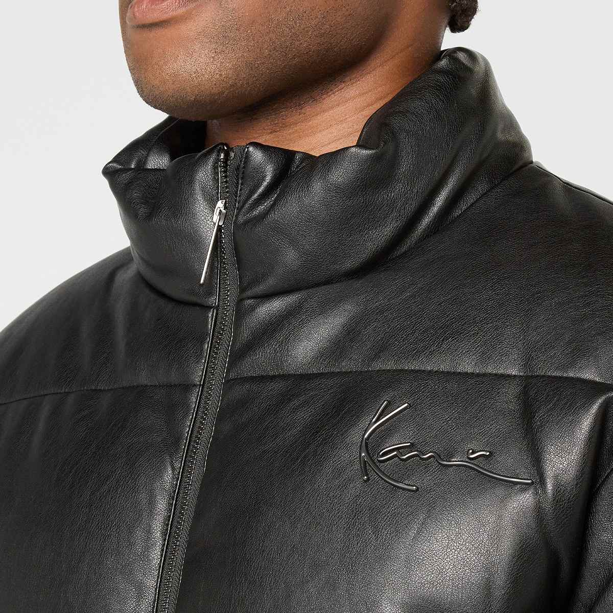 Karl Kani Metal Signature Pu Leather Puffer Jacket Men jackets zwart Maat S Kleding