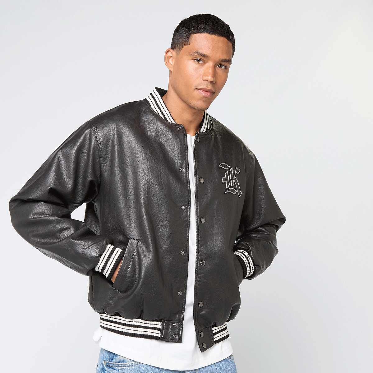 Karl Kani Western Pu Leather College Jacket Men jacks zwart Maat S Kleding