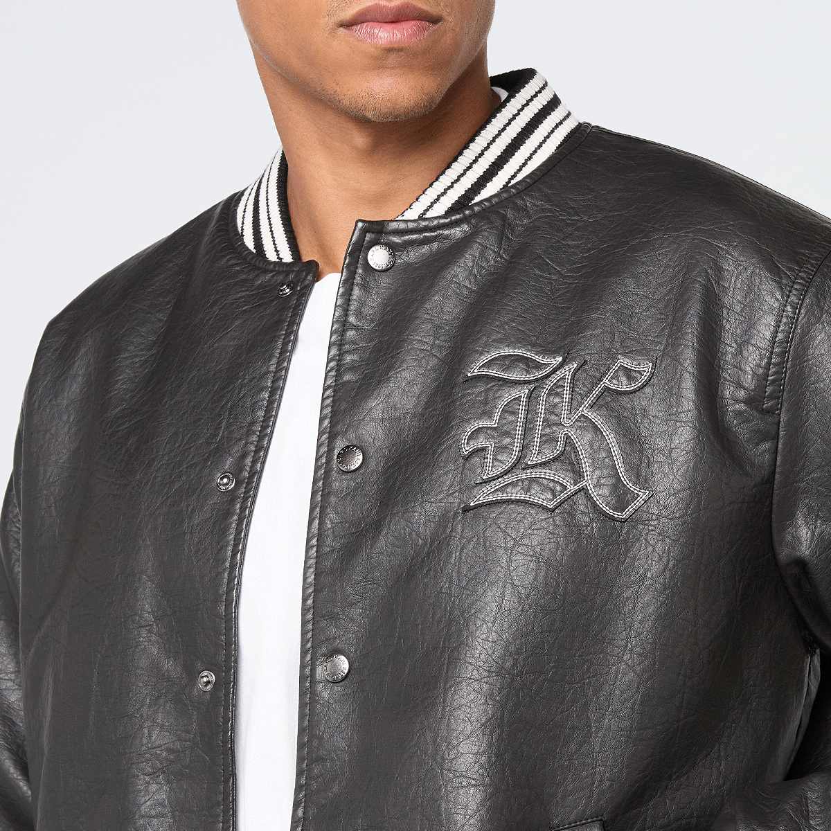 Karl Kani Western Pu Leather College Jacket Men jacks zwart Maat S Kleding