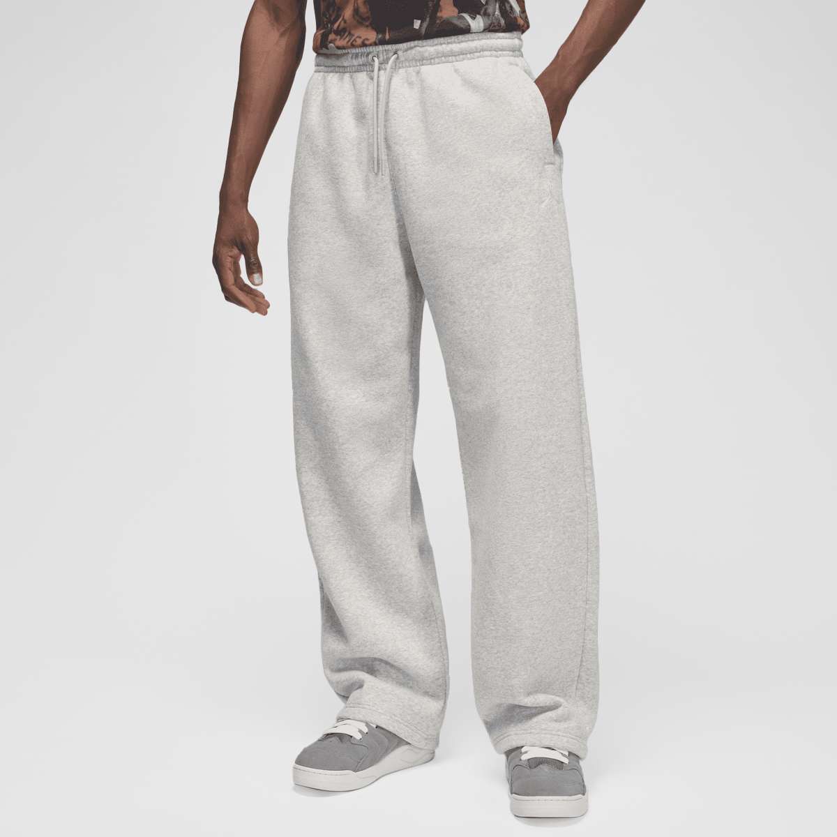 Jordan Homem Cinzento Brooklyn Fleece Oversized Open-Hem Pants Calças De Treino Tamanho Xl Vestuário