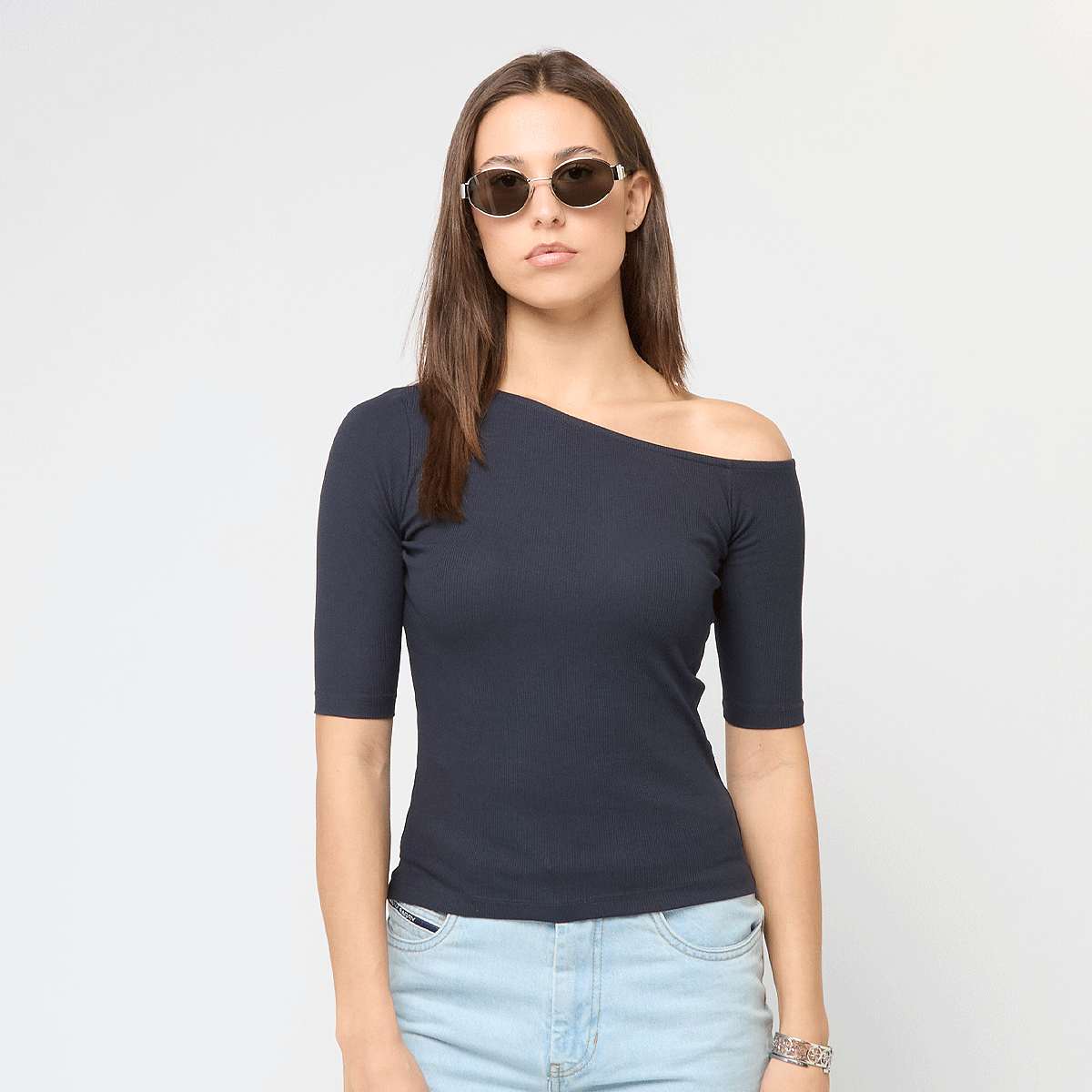Urban Classics, Ladies Organic Asymmetric Rib Tee, blue