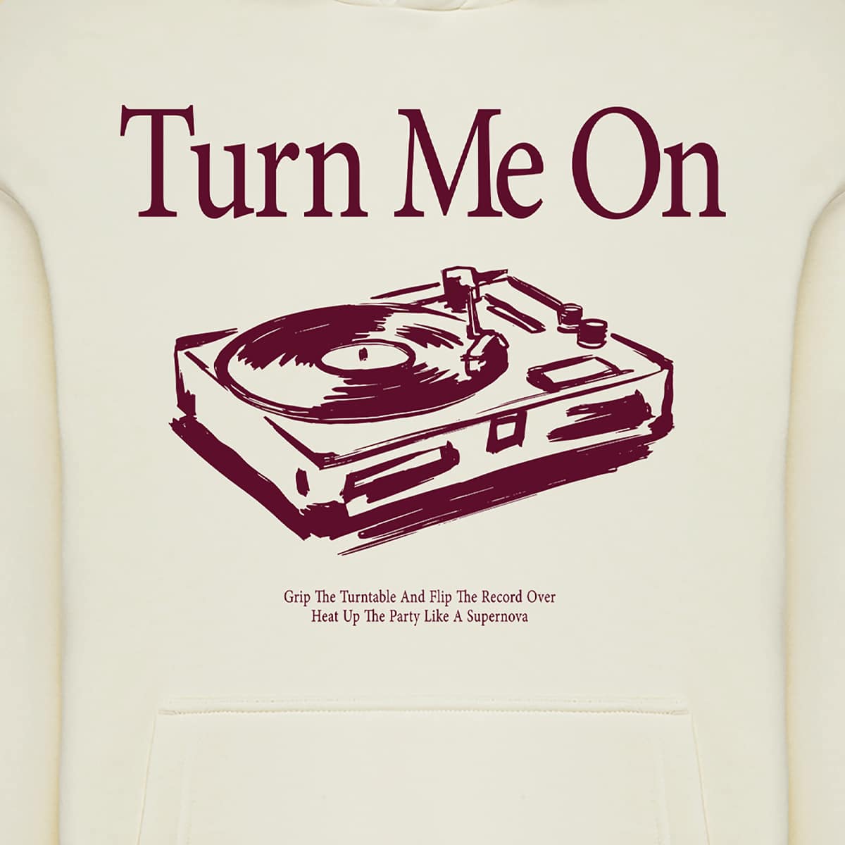 mister tee Turn Me On Record Player Fluffy Hoody Men Hoodies & Sweaters beige Maat S Kleding