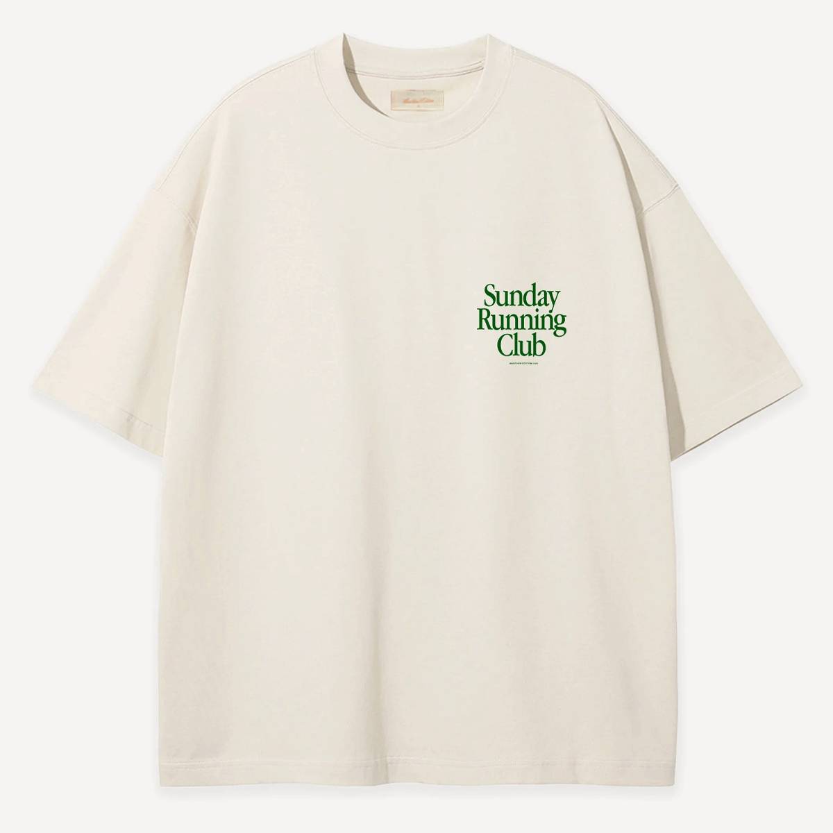 Another Cotton Lab Sunday Running Club Oversized T-Shirt Men T-Shirts & Polo's beige Maat S Kleding