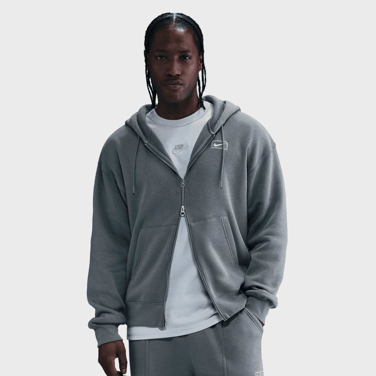 Nike Szary Sportswear Full-Zip Fleece Hoodie