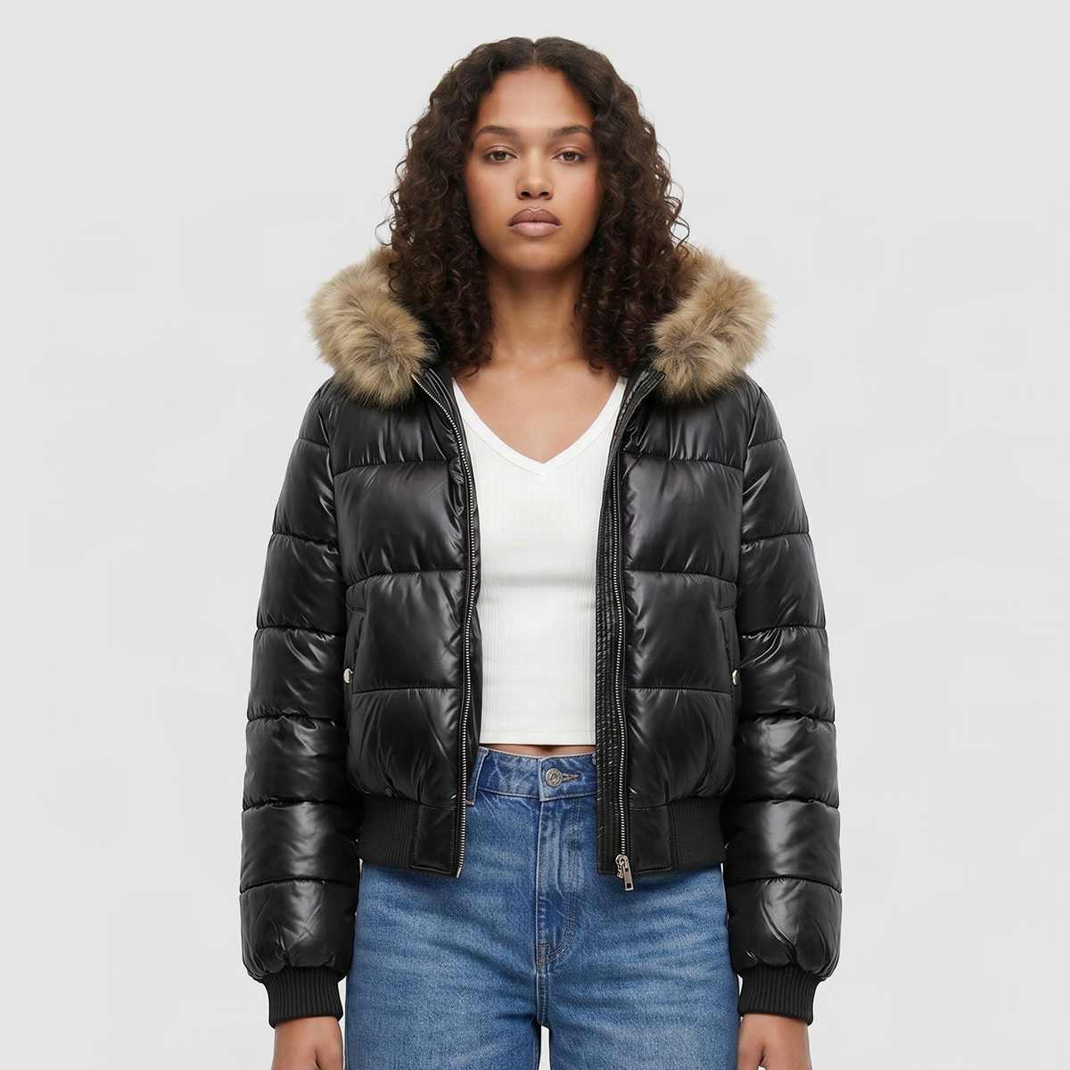 Bomber Fake Fur Hooded Jacket