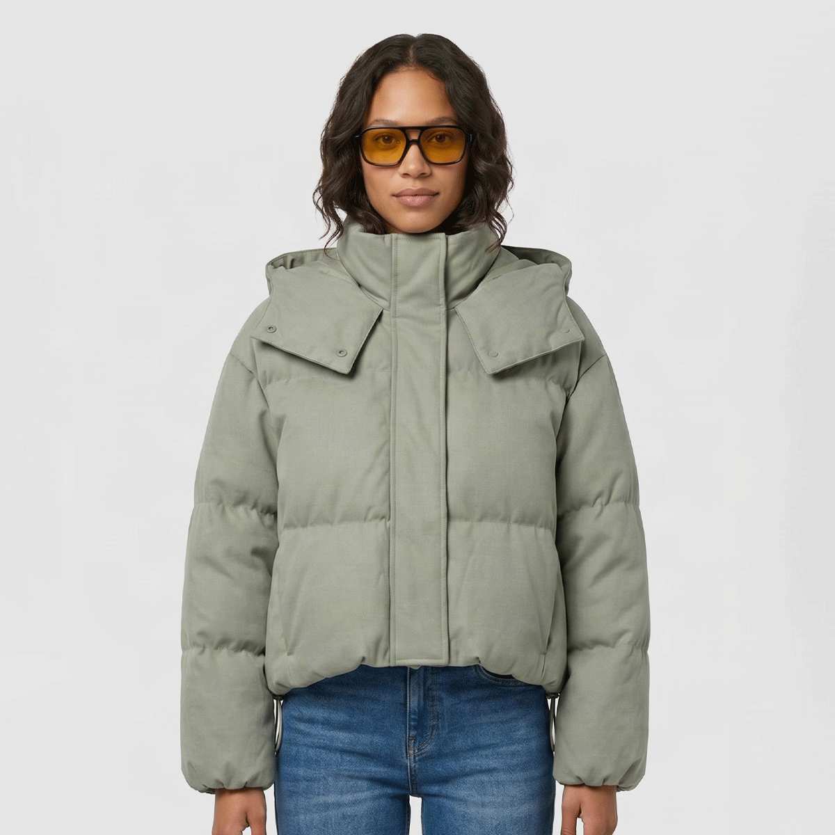 Ladies Short Coated Hooded Puffer