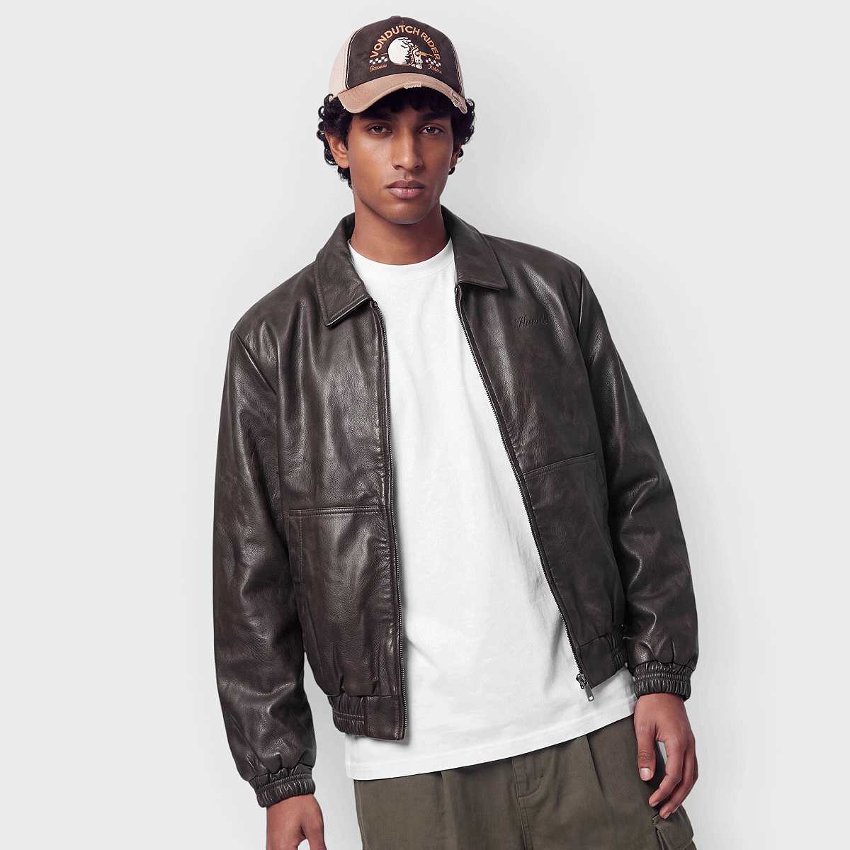 Kani Cursive Pu Leather Coach Jacket