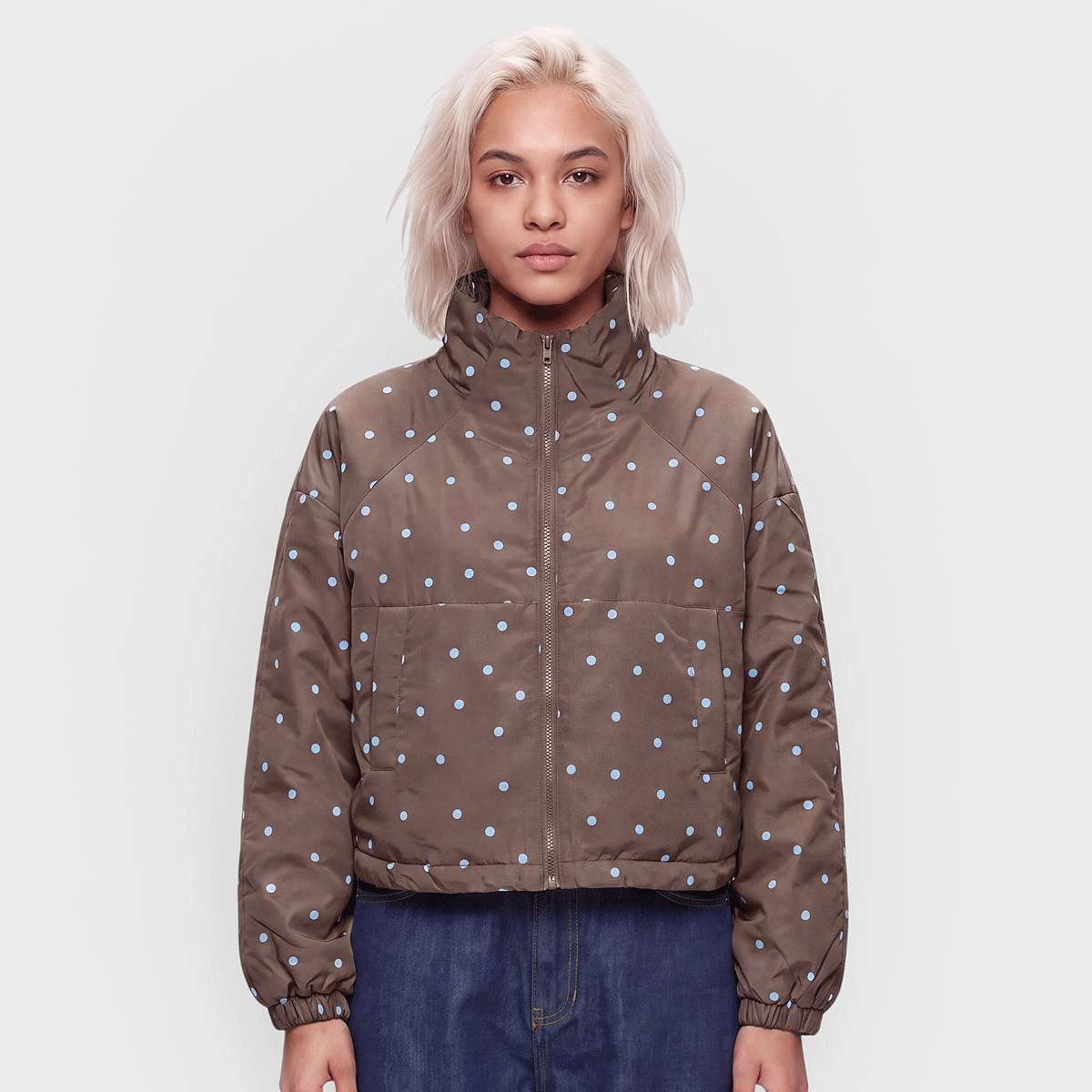 Polka Dot Funnel Neck Jacket