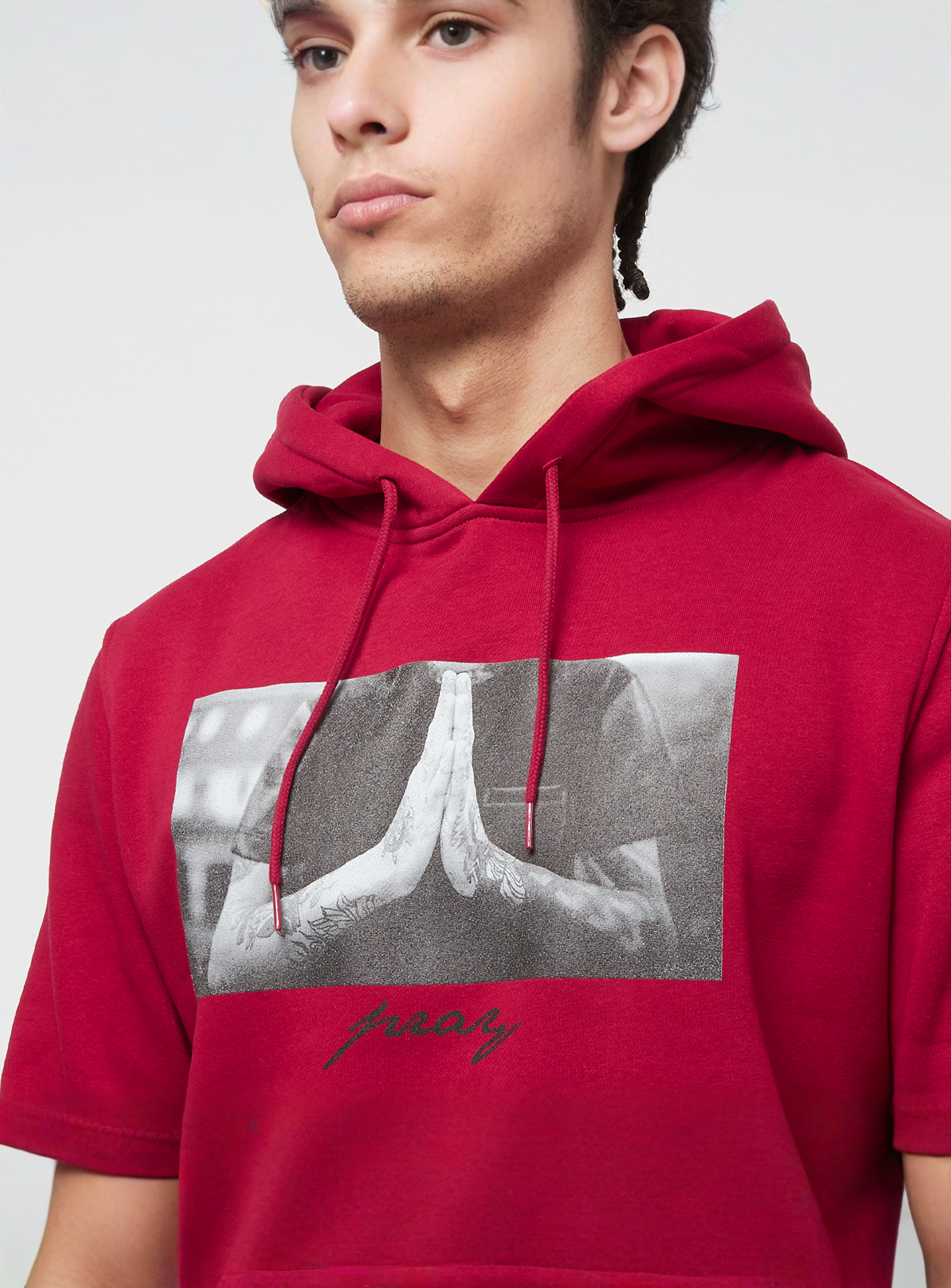 Mister Tee, Hooded-Sweatshirt Pray, red, Image 3 of 5