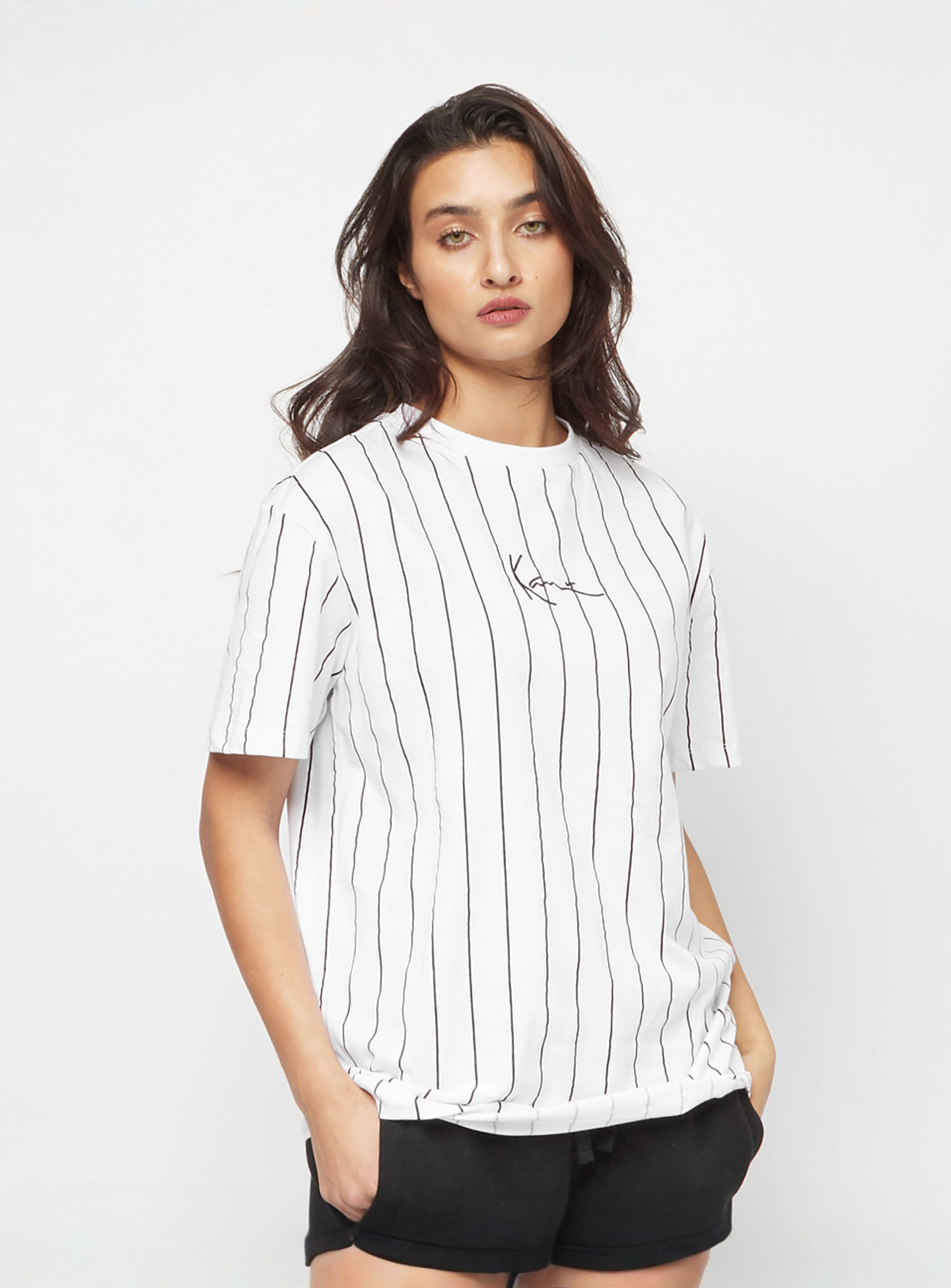 Karl Kani, Small Signature Essential Pinstripe Oversized Tee, white, Image 1 of 4