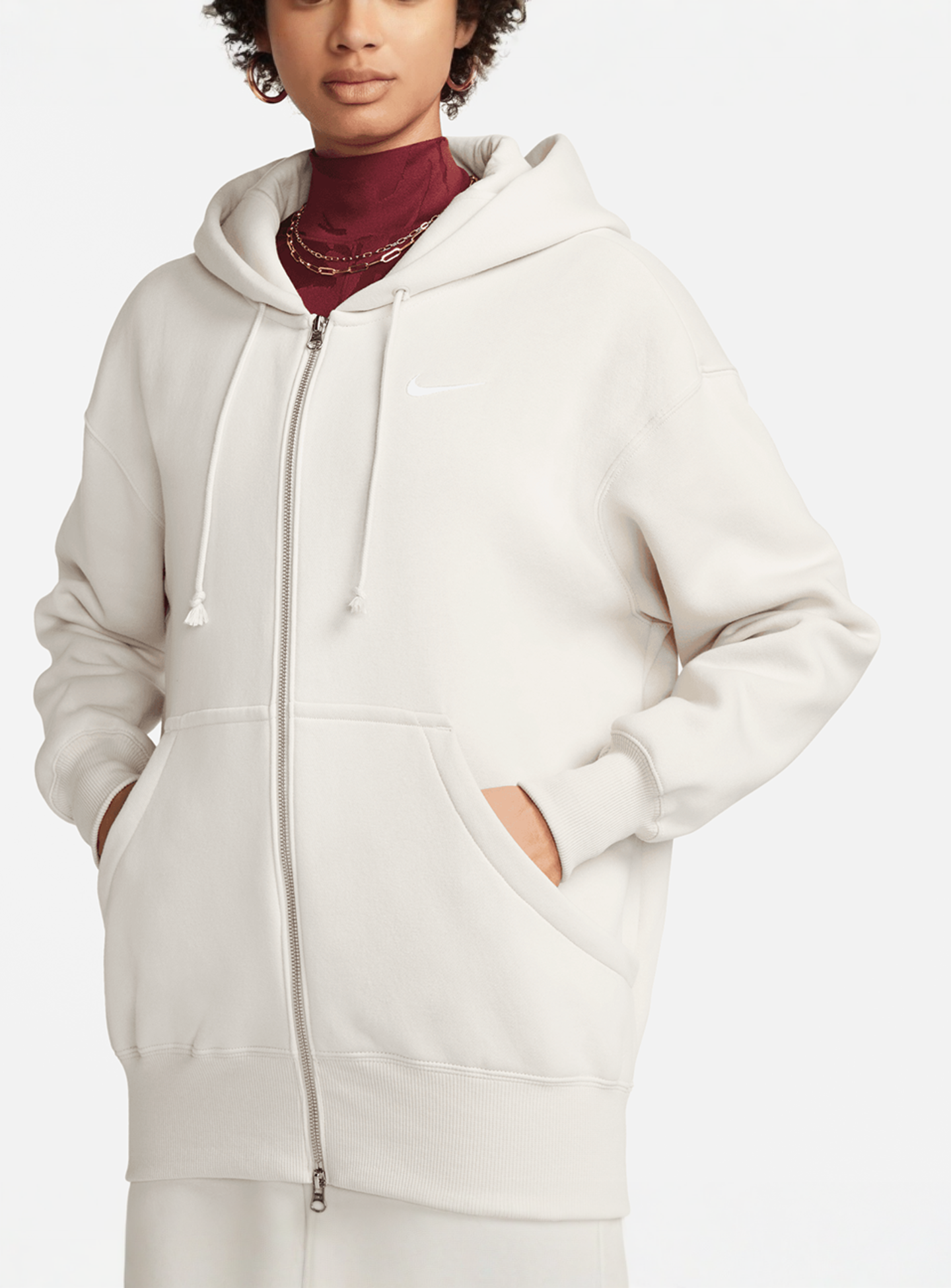 Nike, Sportswear Phoenix Fleece Oversized Full-Zip Hoodie, white, Image 5 of 9
