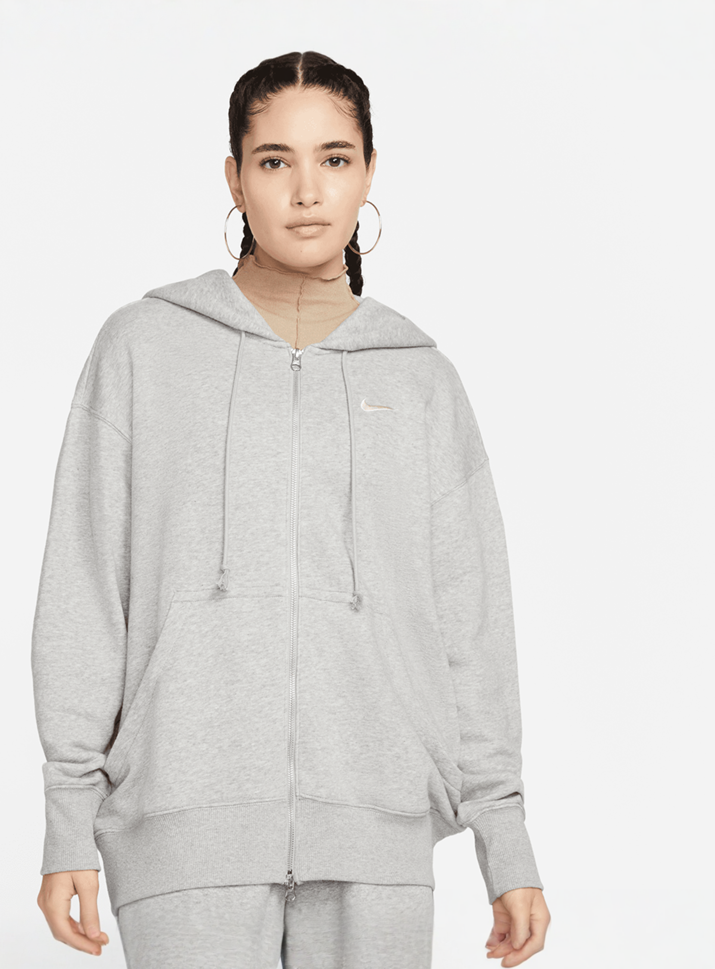 Nike, Sportswear Phoenix Fleece Oversized Full-Zip Hoodie, grey, Image 1 of 9